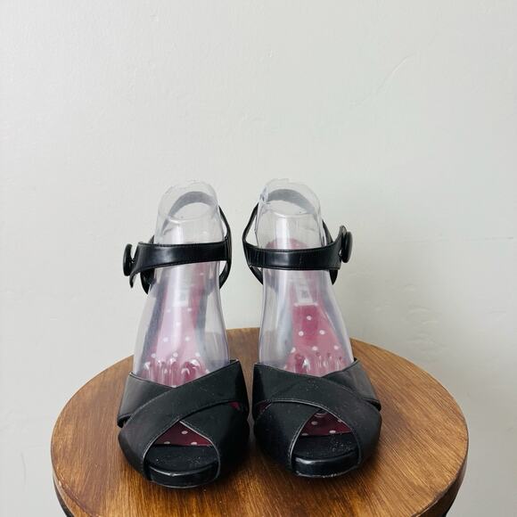 American Eagle Black Leather Slingback Heels Women’s Size 11 - Picture 2 of 10